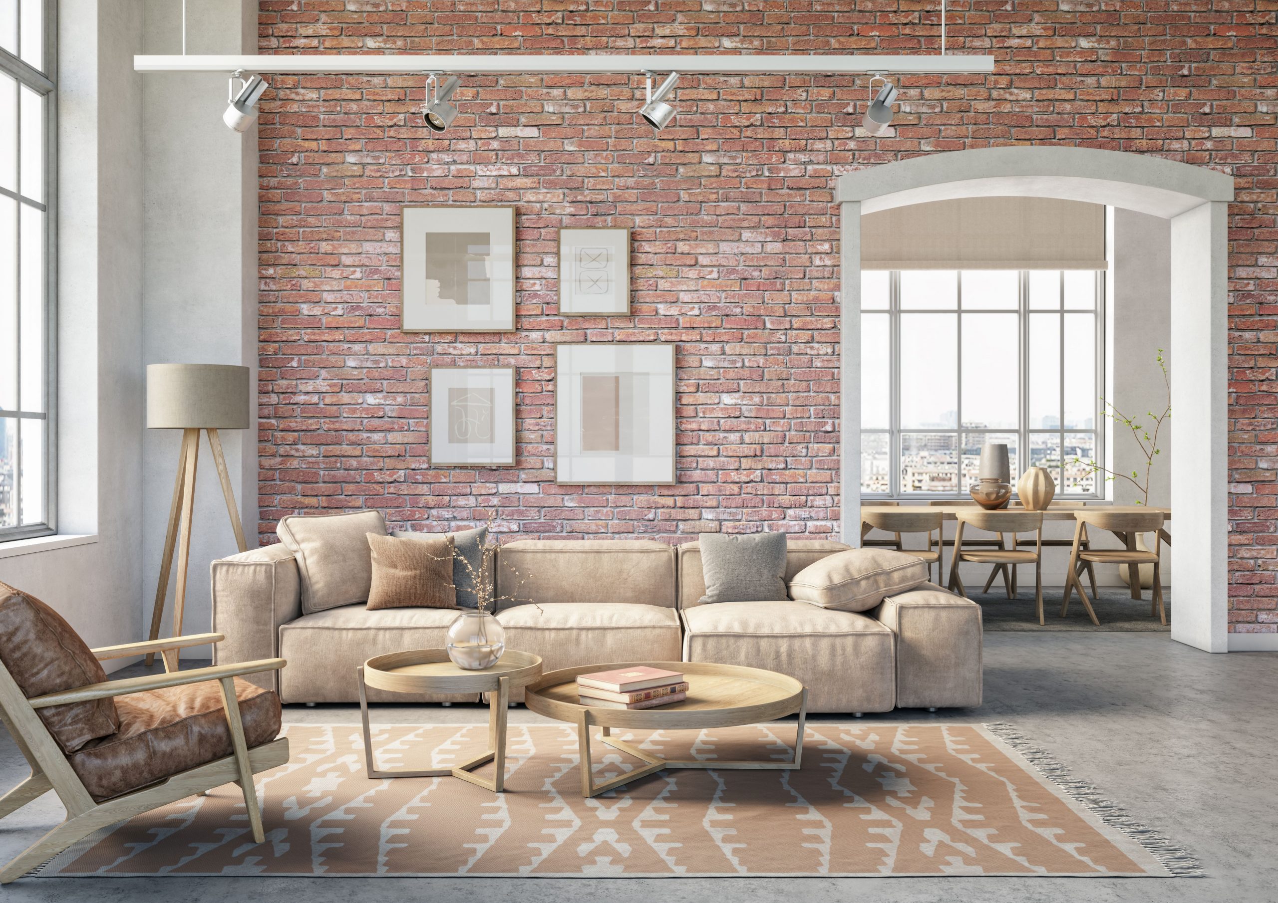 Luxury Living Room With Exposed Brick